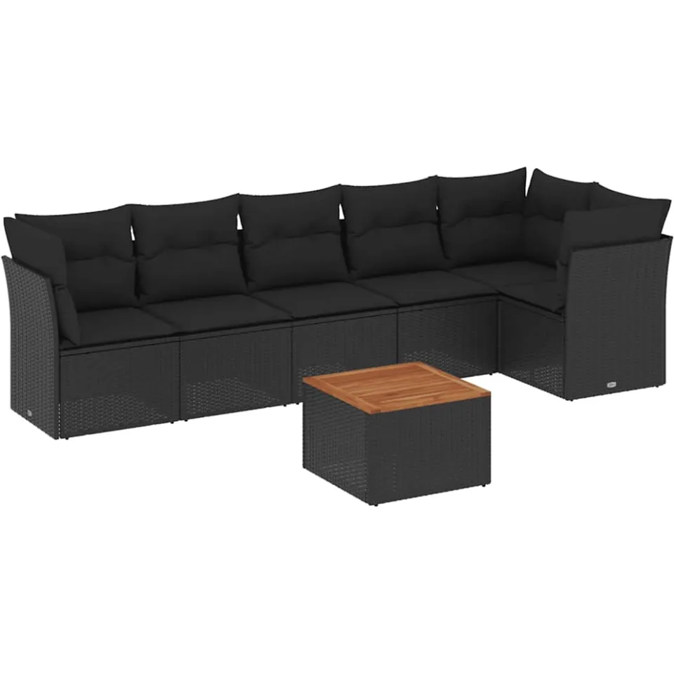 vidaXL 7-delige Loungeset met kussens poly rattan zwart