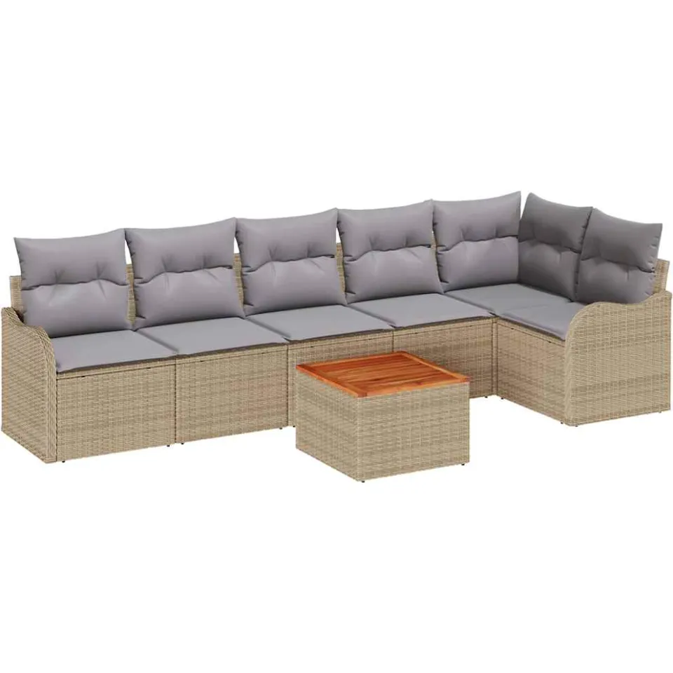 vidaXL Tuinbankenset 7 st Beige en Licht Grijs poly rattan