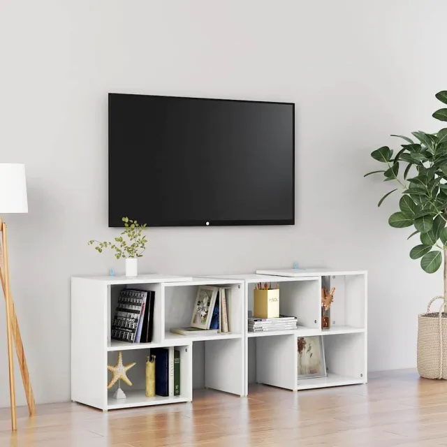 vidaXL Tv-meubel 104x30x52 cm bewerkt hout hoogglans wit, foto 2