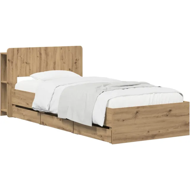 vidaXL Bedframe met opbergruimte en hoofdbord Artisanaal eiken Bruin