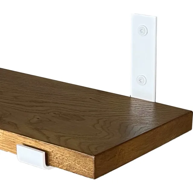 GoudmetHout Wandplank Industrieel - 60 x 20 cm Muurplank - Donker Eiken Hout - Decoratie Wandrek & Boekenrek - Hangplank Keuken - Wall Shelf + 2 Mat Witte Plankdragers van Staal Donker eiken - Mat wit - 20 cm