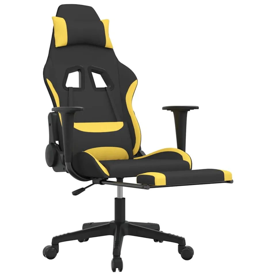 vidaXL Massage gamestoel met voetensteun stof zwart en geel, foto 4