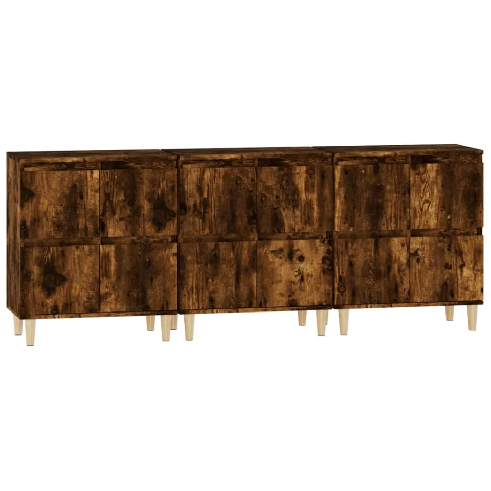 vidaXL Dressoirs 3 st 60x35x70 cm bewerkt hout gerookt eikenkleurig, foto 3