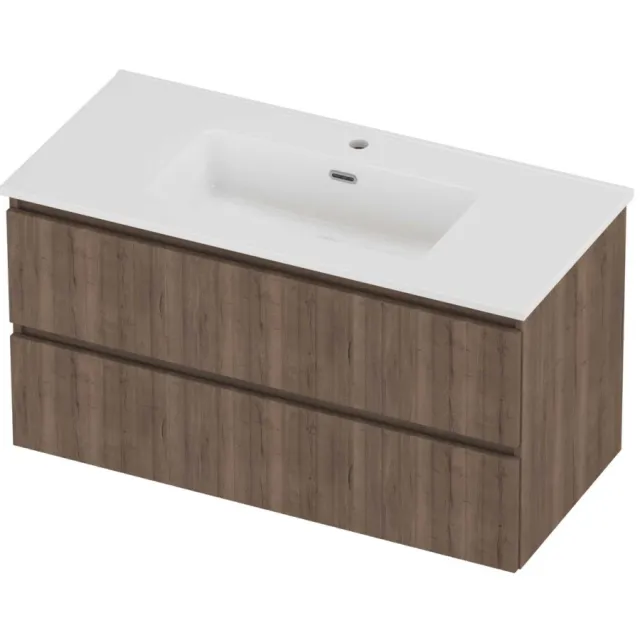Proline Tribute Badmeubelset Porselein Elegant 1 Kraangat 100x46x54 cm Glans Wit Terra Oak Eiken