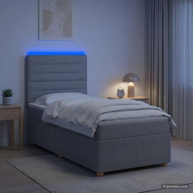 vidaXL LED Boxspring Bed met Matras Lichtgrijs 90 x 200 cm Stof