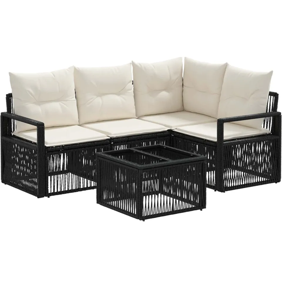 vidaXL Tuinbankenset 5 st Zwart poly rattan, foto 3