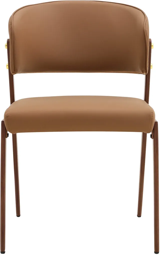 SONNENH Eetkamerstoelen set van 2 met gebogen rug - PU-kunstleer - bruine bekleding - bruine houtlook metalen poten Bruin / Bruine houtlook