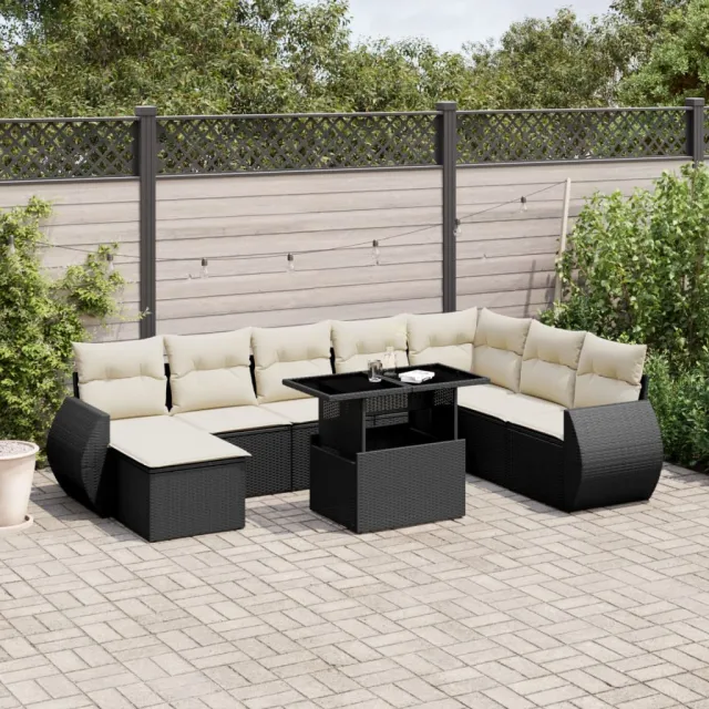 vidaXL 9-delige Loungeset met kussens poly rattan zwart, foto 2