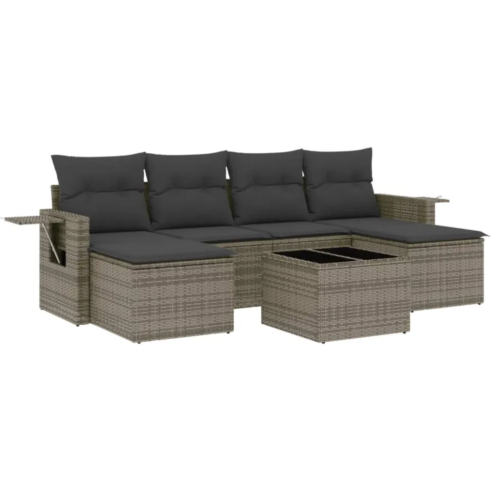 vidaXL 7-delige Loungeset met kussens poly rattan grijs, foto 3