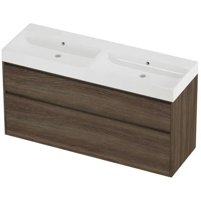 Proline Podium Badmeubelset Polystone Loft 140x46x75 cm Glans Wit Vital Oak Eiken