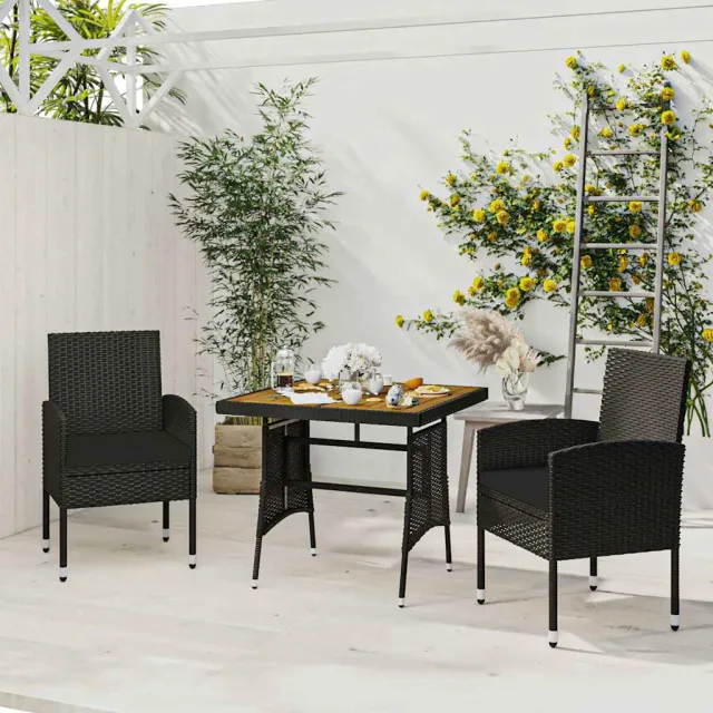vidaXL 3-delige Tuinset poly rattan zwart, foto 2