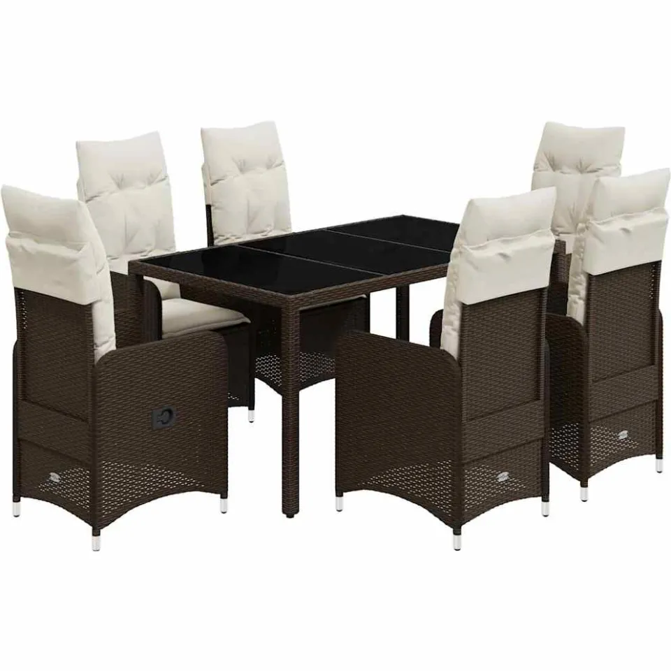 vidaXL 7-delige Bistroset met kussens poly rattan bruin, foto 3