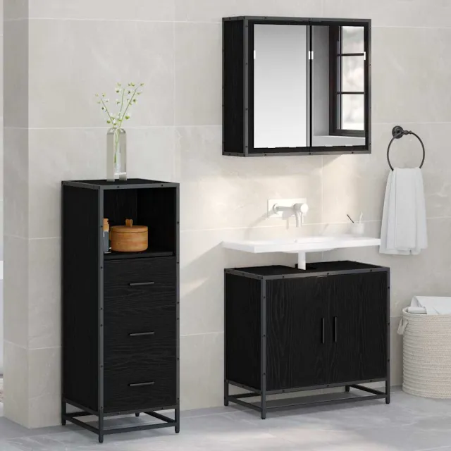 vidaXL Badkamermeubelset Zwart Eiken 35 x 37,5 x 100 cm Bewerkt hout, foto 2