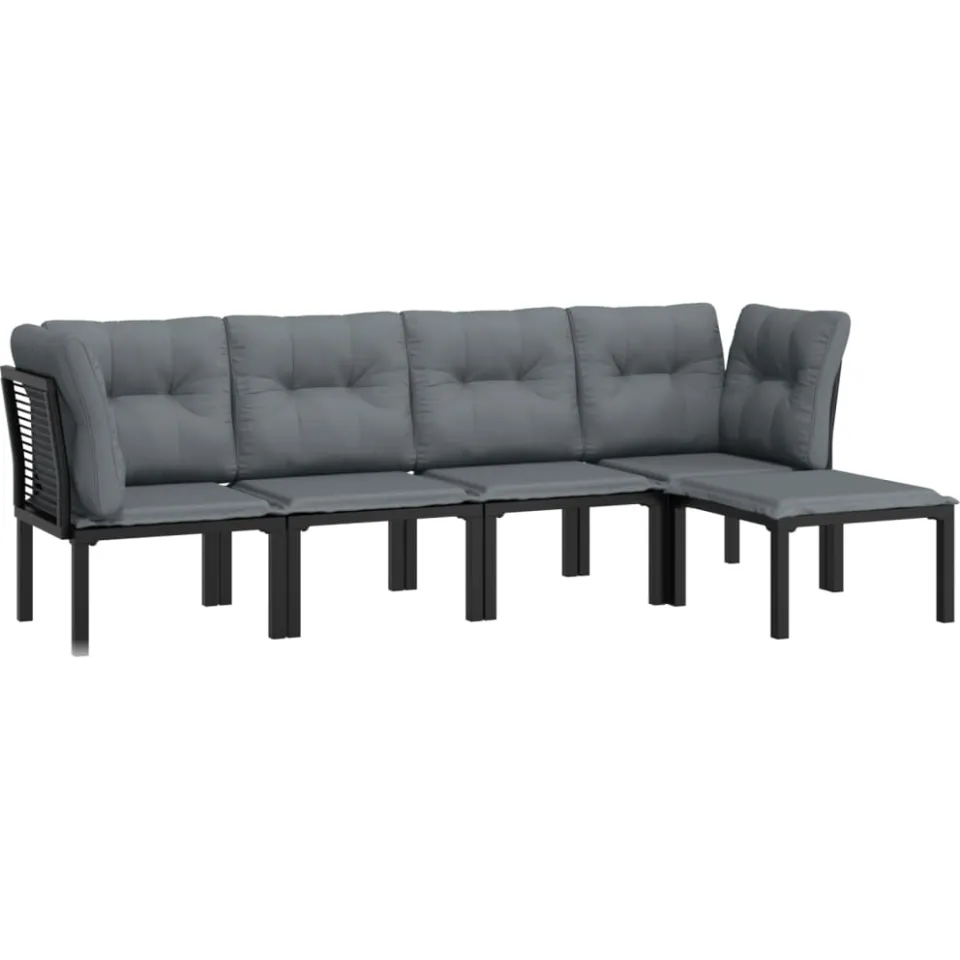 vidaXL 5-delige Loungeset poly rattan zwart en grijs