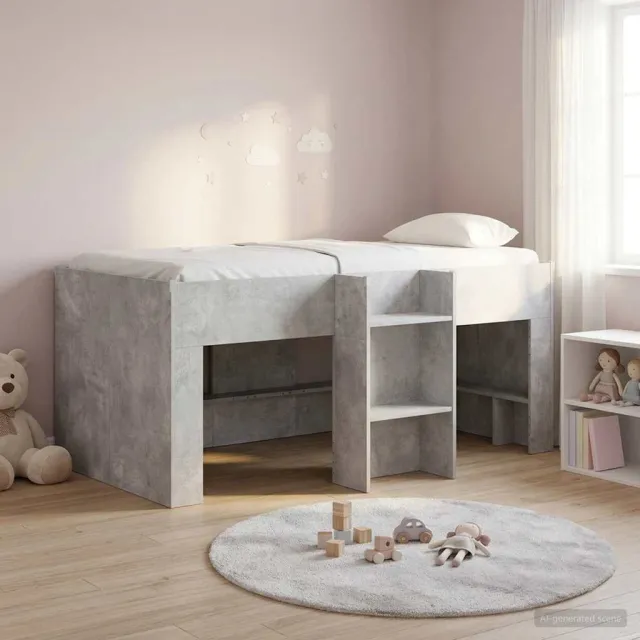 vidaXL Kinder Hoogslaper Betongrijs 80 x 160 cm Bewerkt hout
