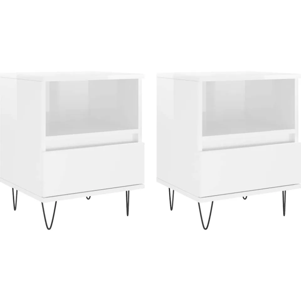 vidaXL Nachtkastjes 2 st 40x35x50 cm bewerkt hout hoogglans wit, foto 3
