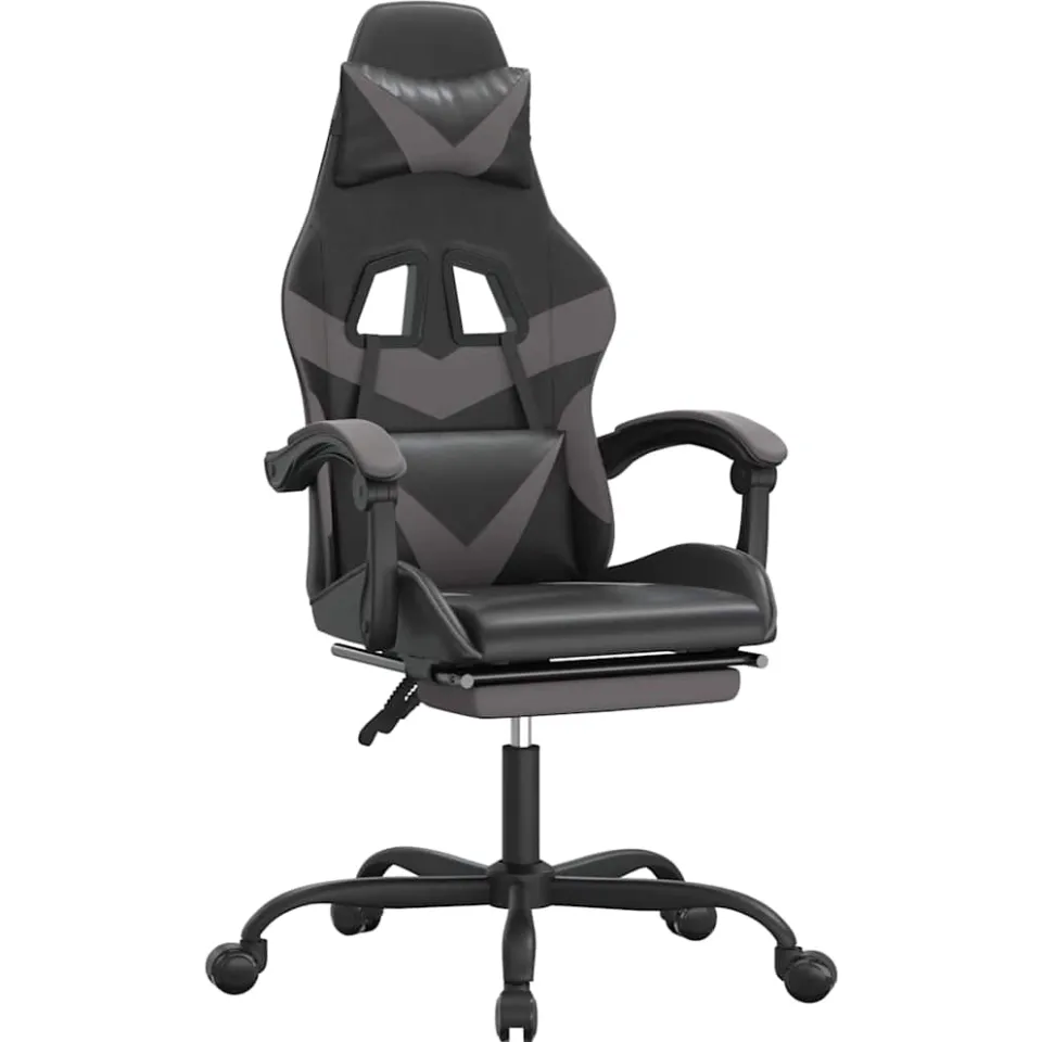 vidaXL Gamestoel draaibaar met voetensteun kunstleer zwart en grijs, foto 3