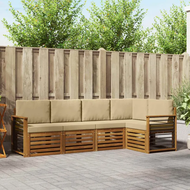 vidaXL Buiten bankenset 5 st 5-zits Natuurlijk en Beige