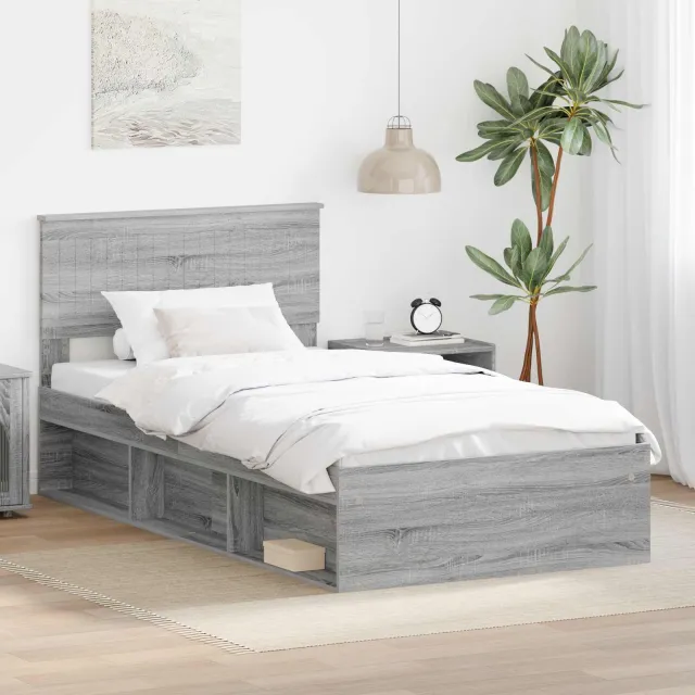 vidaXL Bedframe Grijs Sonoma 100 x 200 cm Massief grenenhout