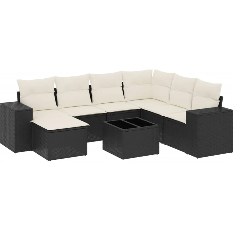 vidaXL 8-delige Loungeset met kussens poly rattan zwart, foto 4