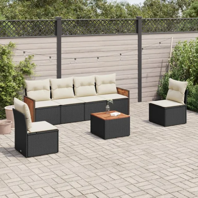 vidaXL 7-delige Loungeset met kussens poly rattan zwart, foto 2