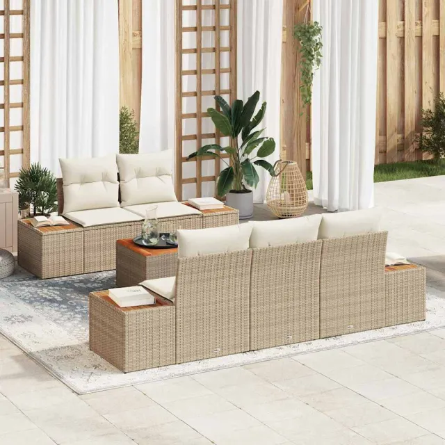 vidaXL Tuinbankenset 6 st Beige Poly riet, foto 2