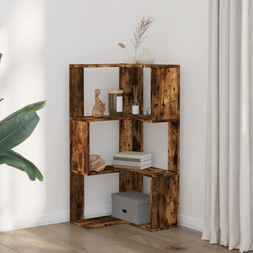 vidaXL Boekenkast 3-laags hoek 50x50x102 cm bewerkt hout gerookt eiken, foto 2