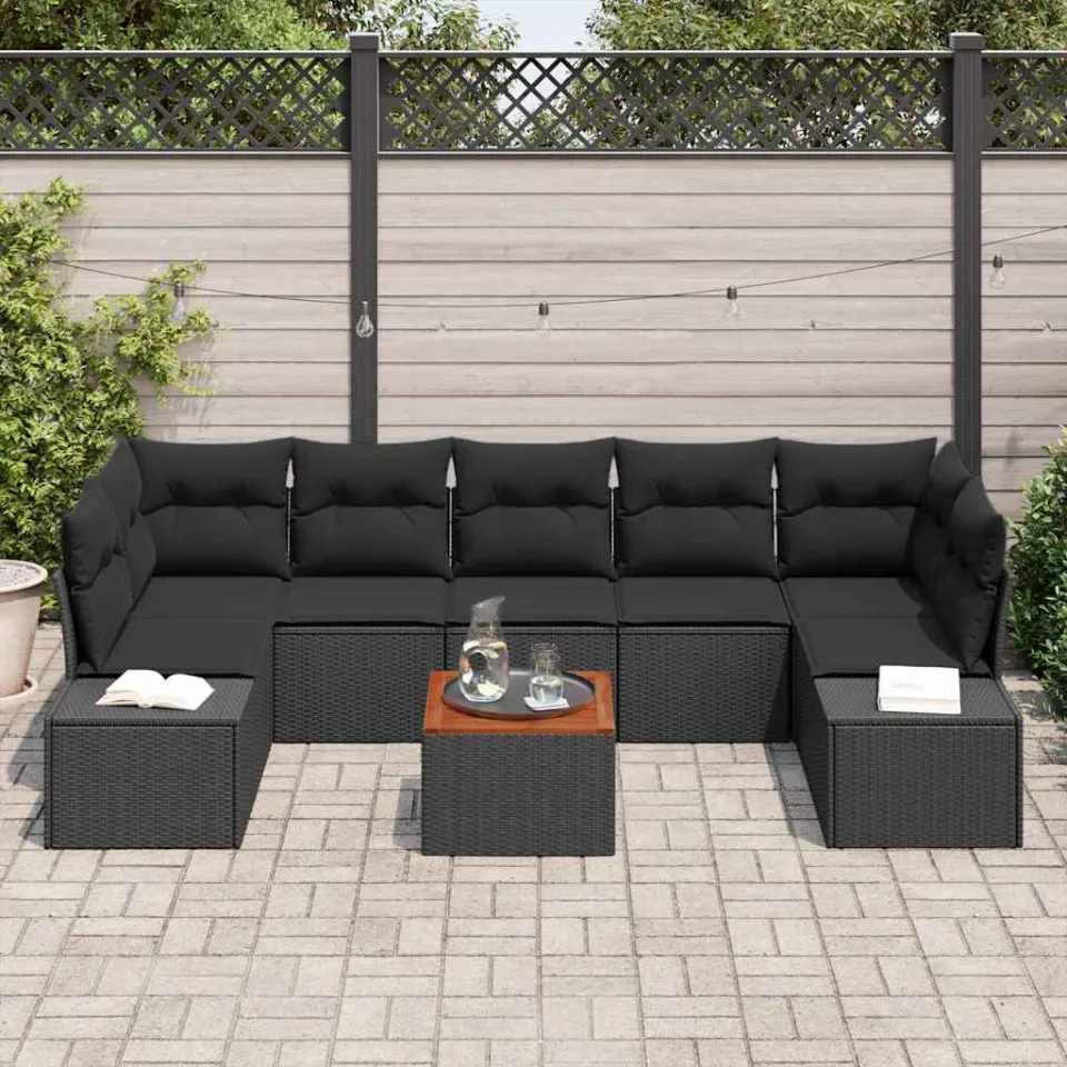 vidaXL Tuinbankenset 8 st Zwart poly rattan, foto 3