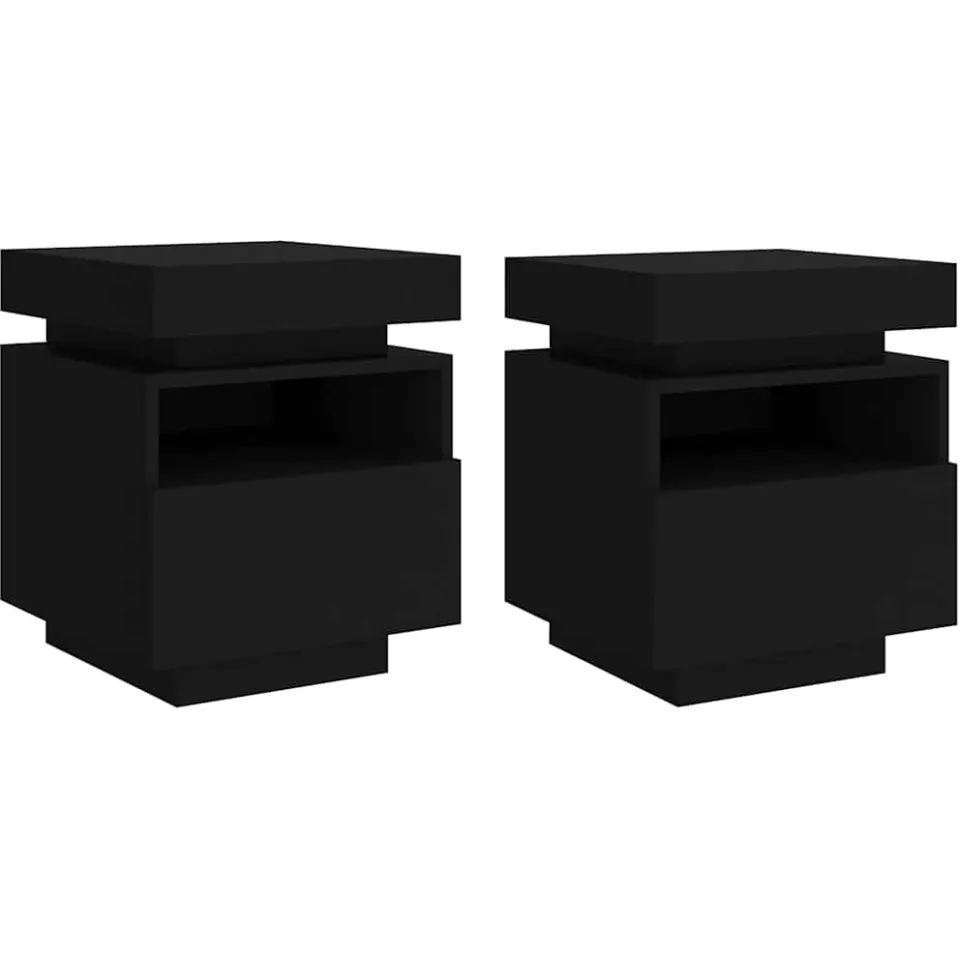 vidaXL Nachtkastjes met LED-verlichting 2 st 40x39x48,5 cm zwart, foto 3