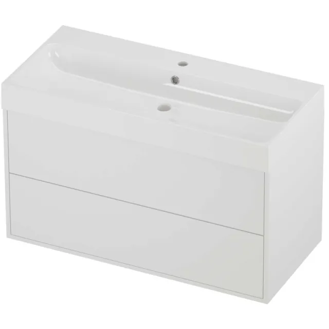 Proline Podium Badmeubelset Polystone Loft 1 Kraangat Voor Grepen 100x46x62 cm Glans Wit Mat White Mat Wit