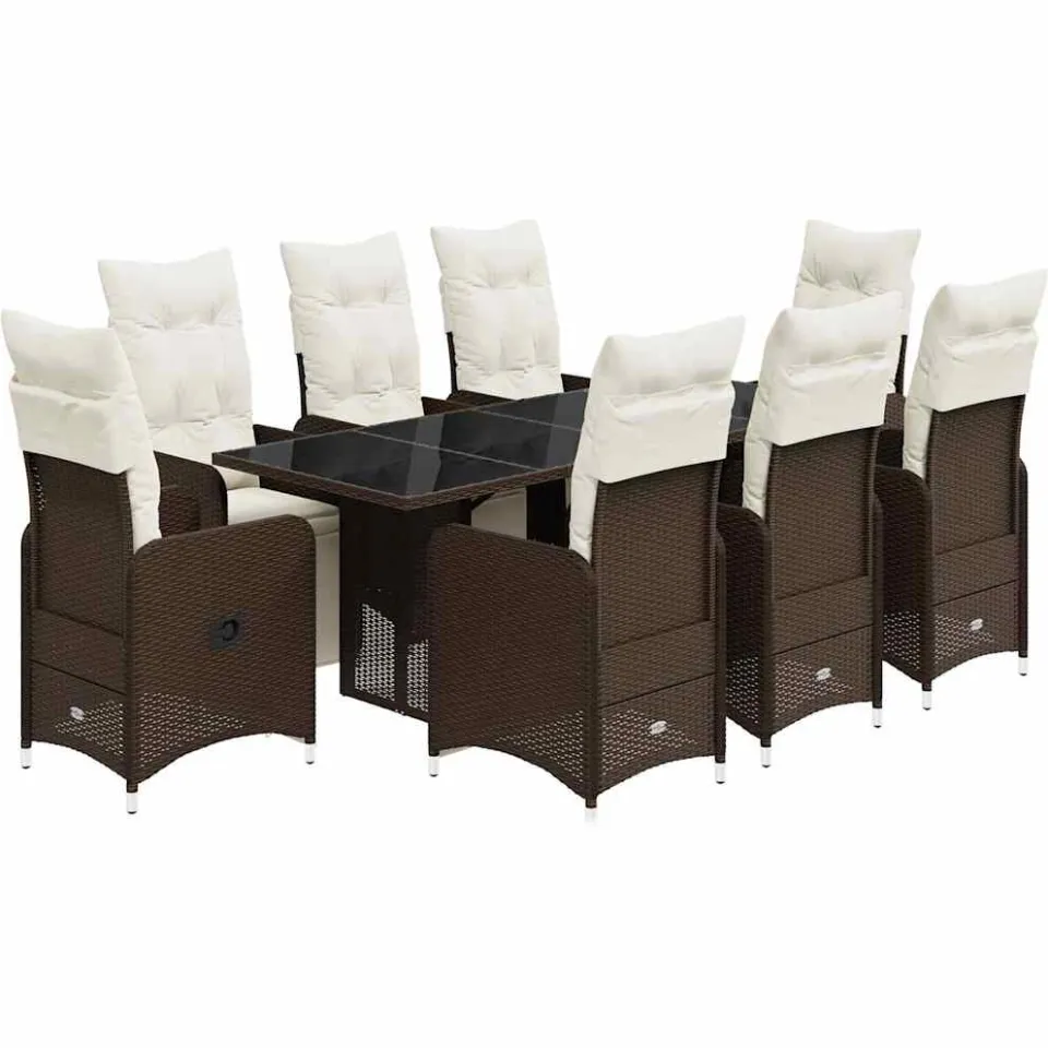 vidaXL 9-delige Bistroset met kussens poly rattan bruin, foto 3