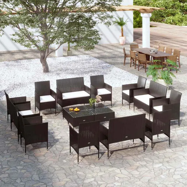 vidaXL 16-delige Loungeset met kussens poly rattan zwart, foto 2