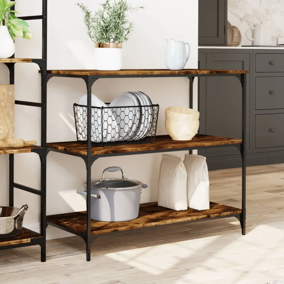 vidaXL Keukentrolley 102x50x95 cm bewerkt hout gerookt eikenkleurig, foto 3