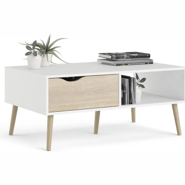 Giga Living Salontafel Oslo - Met Lades - Wit/Naturel - 100x45x60cm