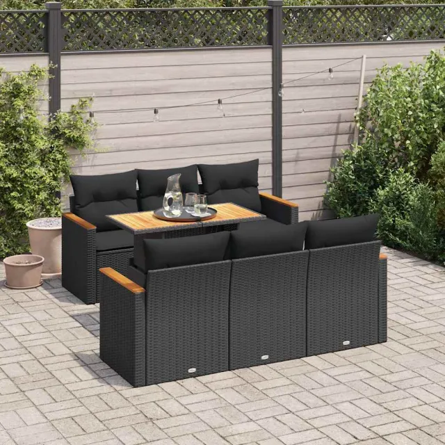 vidaXL 7-delige Loungeset met kussens poly rattan acacia zwart, foto 2
