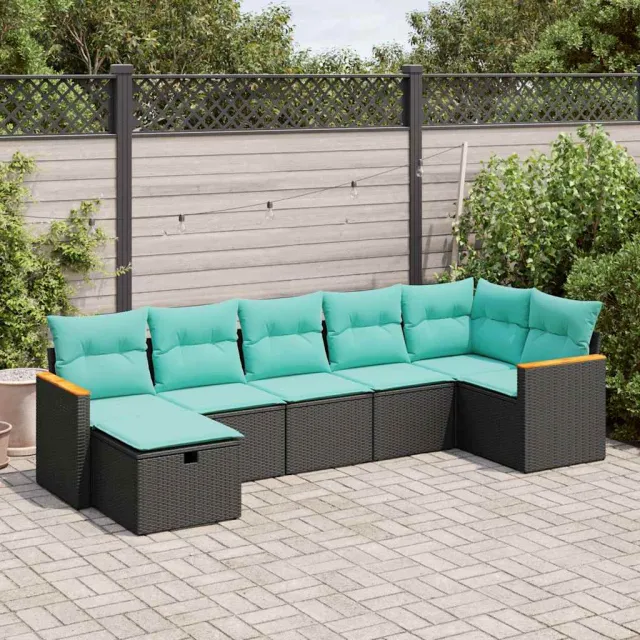 vidaXL 7-delige Loungeset met kussens poly rattan zwart, foto 2
