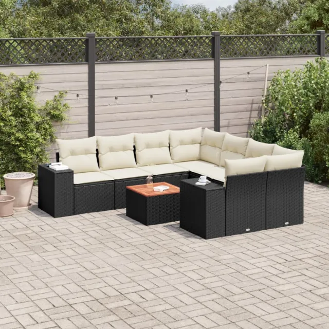 vidaXL 9-delige Loungeset met kussens poly rattan zwart, foto 2