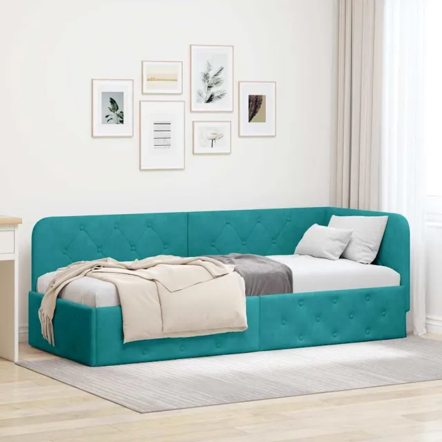 vidaXL Hoekbedframe Turquoise 80 x 200 cm fluweel
