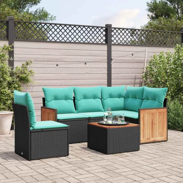 vidaXL 6-delige tuinbankset met kussens van zwart polyrotan, foto 2