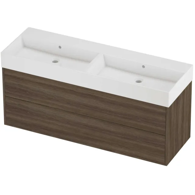 Proline Zara Badmeubelset Porselein Loft Dubbel 140x46x65 cm Glans Wit Vital Oak Eiken