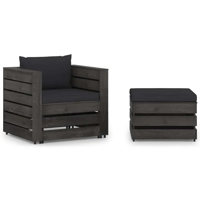 vidaXL 2-delige Loungeset met kussens grijs geïmpregneerd hout, foto 2