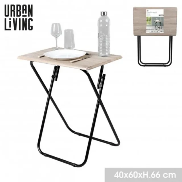 Urban Living "PRATIK" OPVOUWBARE TAFEL 40 x 60 x H71 cm. Licht houtlook tafelblad / zwart frame