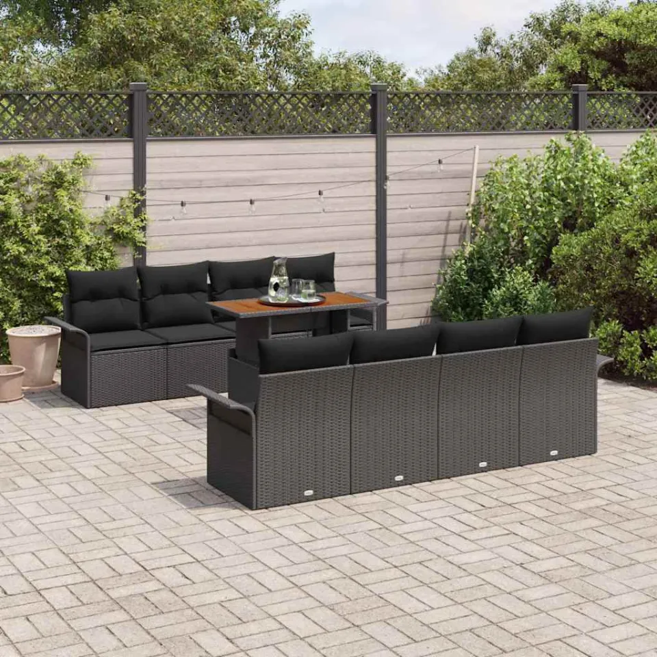 vidaXL Tuin Sofa Set 9 st Zwart Poly riet, foto 3