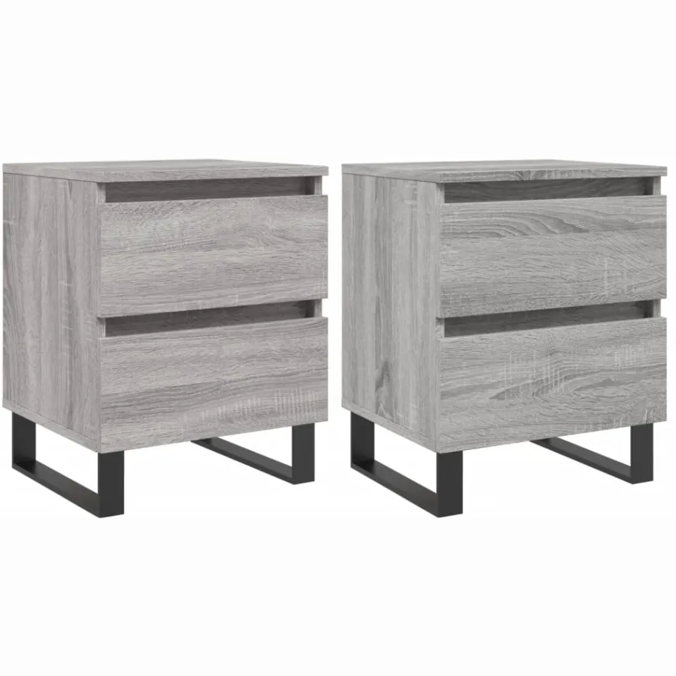 vidaXL Nachtkastjes 2 st 40x35x50 cm bewerkt hout grijs sonoma eiken, foto 3