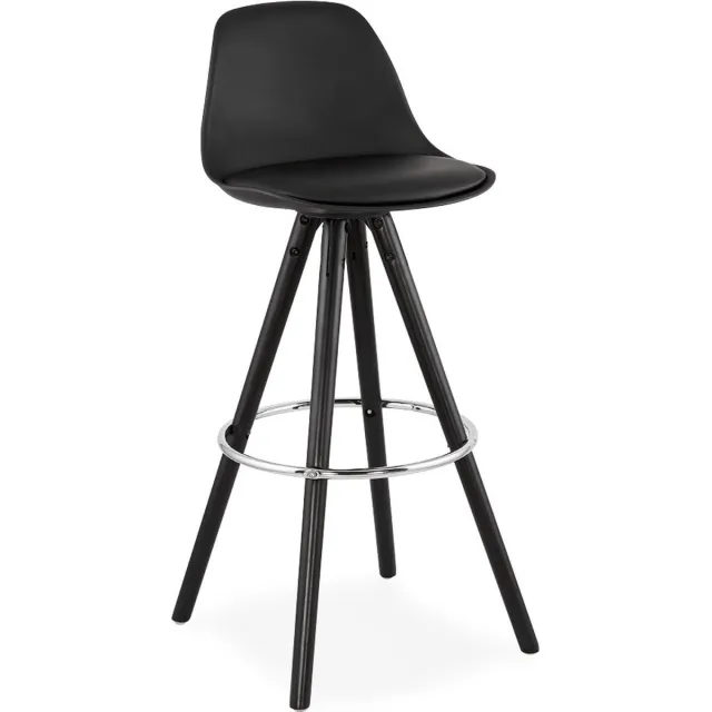 Dripio Hoge Barkruk Parvati - Zithoogte 75cm - Zwart - Set van 1 - Keuken - Barstoelen - Met rugleuning - Kunstleer - Zwart frame