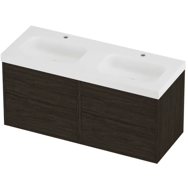 Proline Haga Badmeubelset Polystone Mezza Symmetrisch 120x46x58 cm Mat White Mokka Oak Eiken