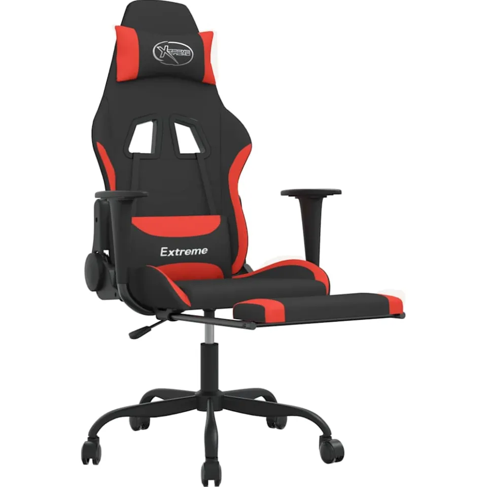 vidaXL Massage gamestoel met voetensteun stof zwart en rood, foto 4
