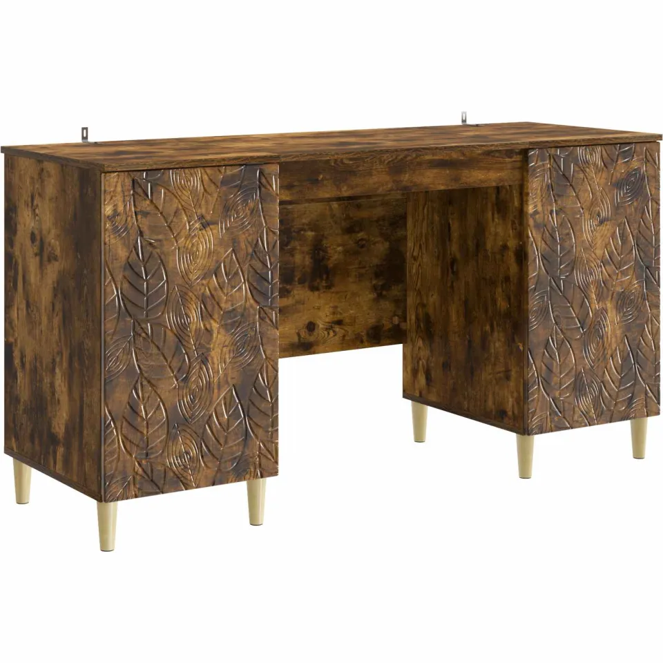 vidaXL Bureau Gerookt eiken 142,5 x 50 x 75 cm Bewerkt hout, foto 3