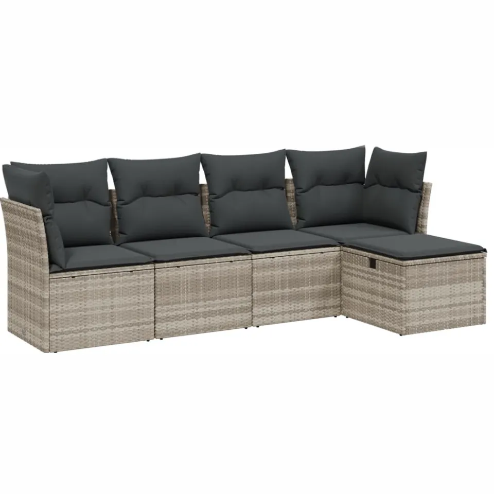 vidaXL 5-delige Loungeset met kussens poly rattan lichtgrijs grijs, foto 3