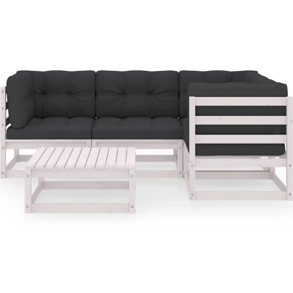 vidaXL 5-delige Loungeset met kussens massief grenenhout Wit